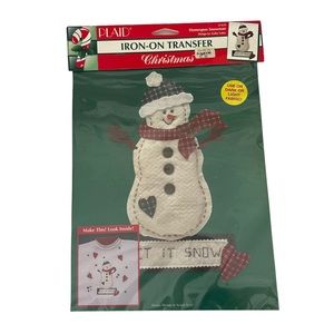 Vintage 1995 PLAID Iron On Fabric Transfer Snowman 57439 Christmas New Deadstock